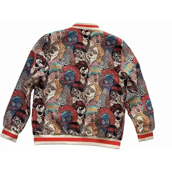 V.I.P. Collection Men's Multi Faces Jacquard Varsity Bomber Jacket Size L